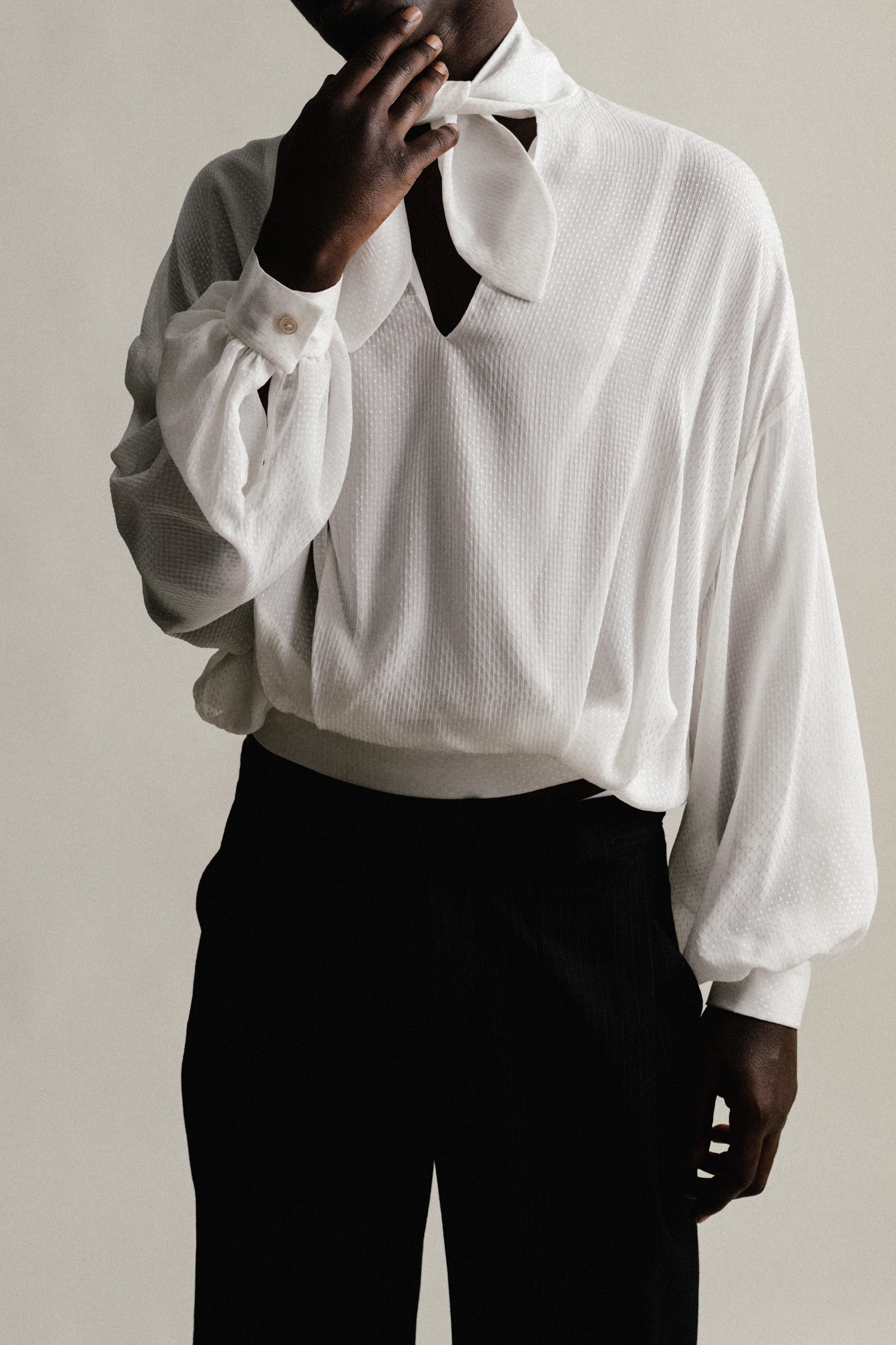 Plumetis Voile Shirt with Bow Collar