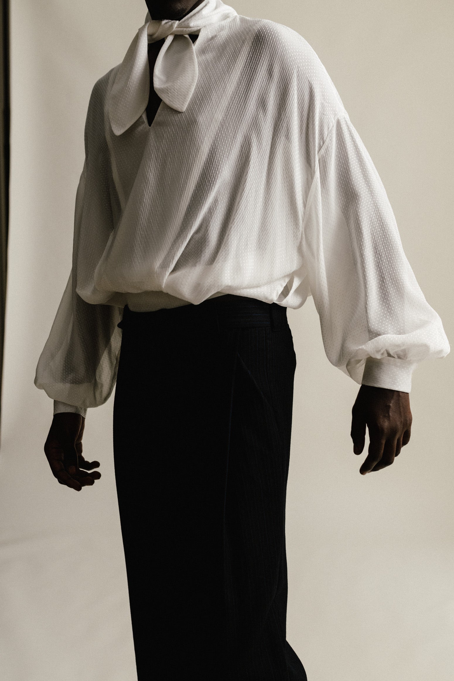 Plumetis Voile Shirt with Bow Collar