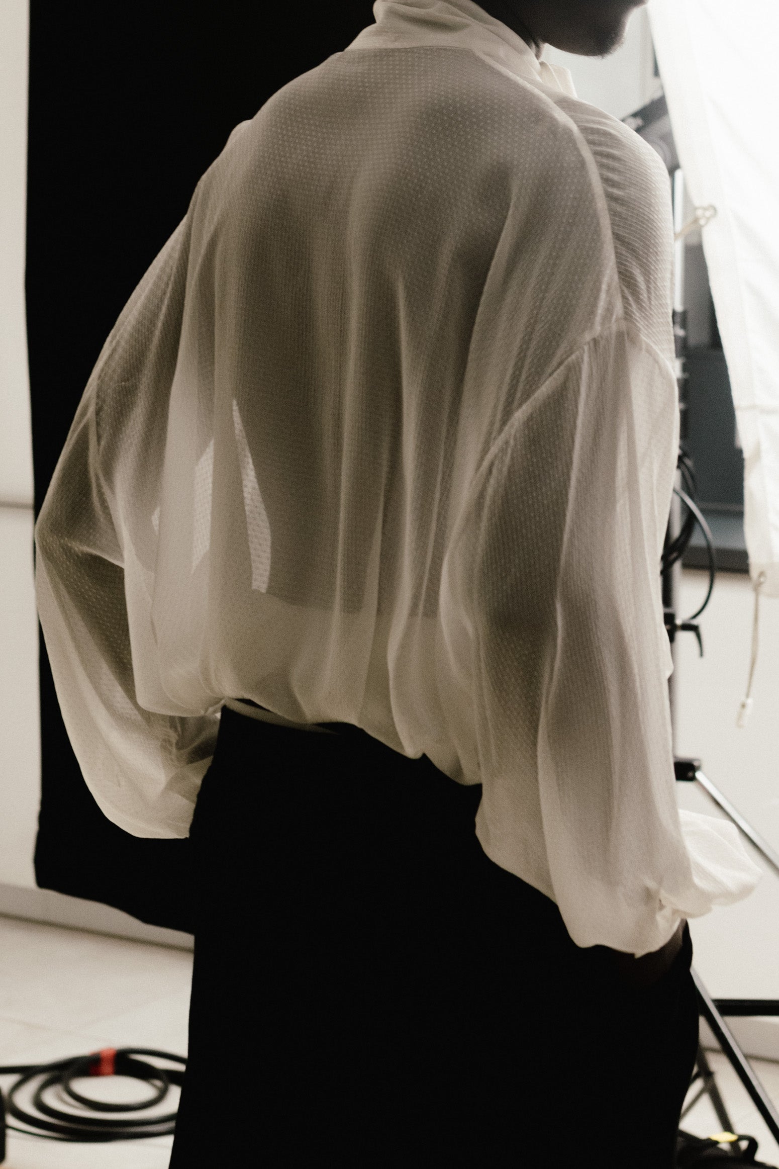 Plumetis Voile Shirt with Bow Collar