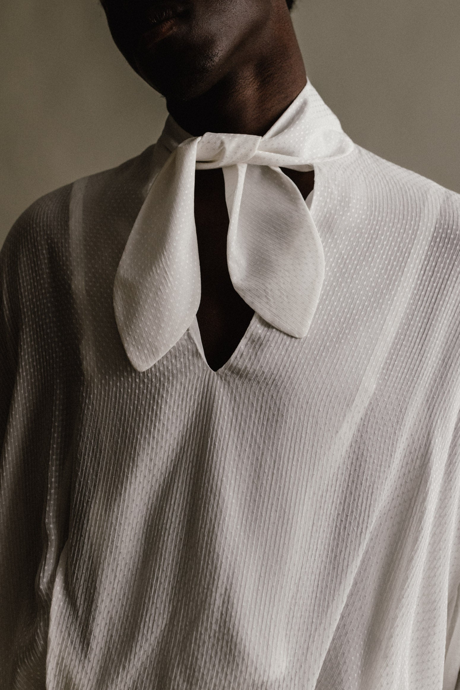 Plumetis Voile Shirt with Bow Collar